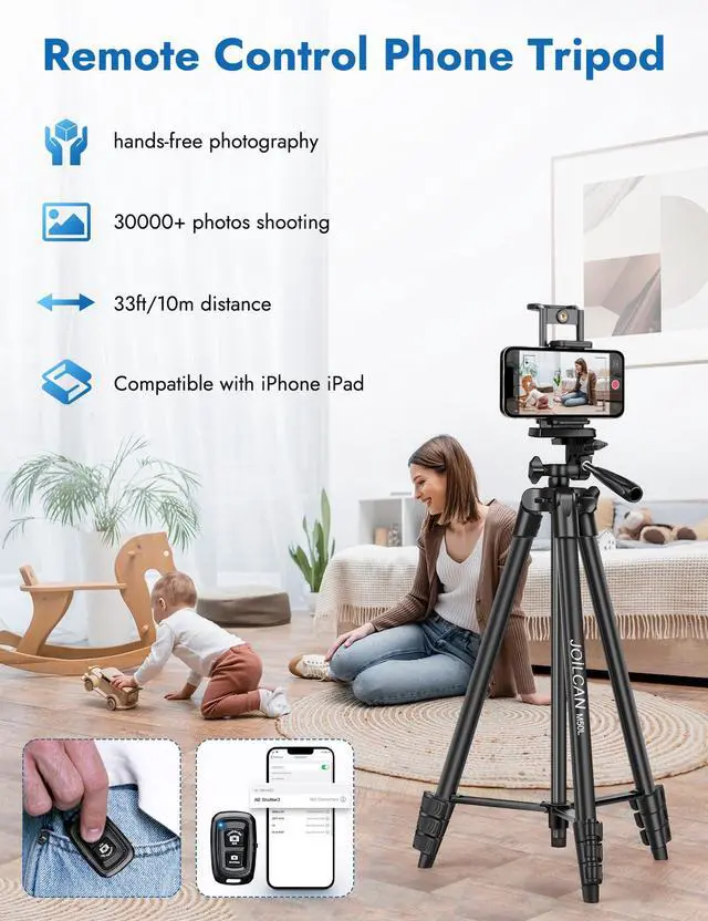 Alt view image 5 of 7 - 67" Tripods Camera Tripod, Phone Tablet Tripod for Video Recording Vlog Photo with Remote Carry Bag, Aluminum Lightweight Travel Tripods