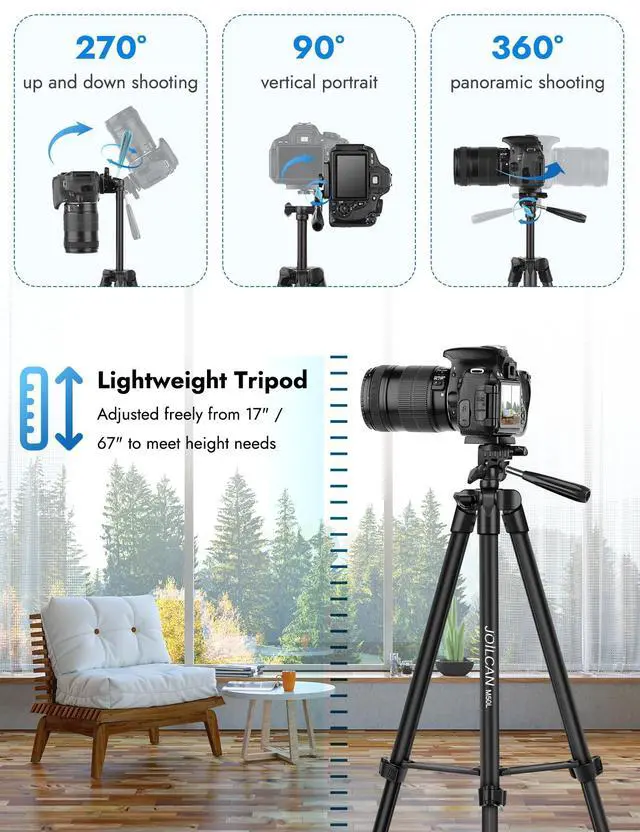 Alt view image 6 of 7 - 67" Tripods Camera Tripod, Phone Tablet Tripod for Video Recording Vlog Photo with Remote Carry Bag, Aluminum Lightweight Travel Tripods