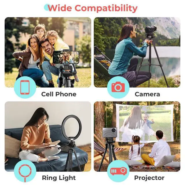 Alt view image 2 of 7 - 64'' Camera & iPad Tripod, Tripod for iPad & iPhone with Carry Bag, Tablet Tripod with Remote and 2 in 1 Phone Holder for Video Recording, Live Stream, Photography, Travel