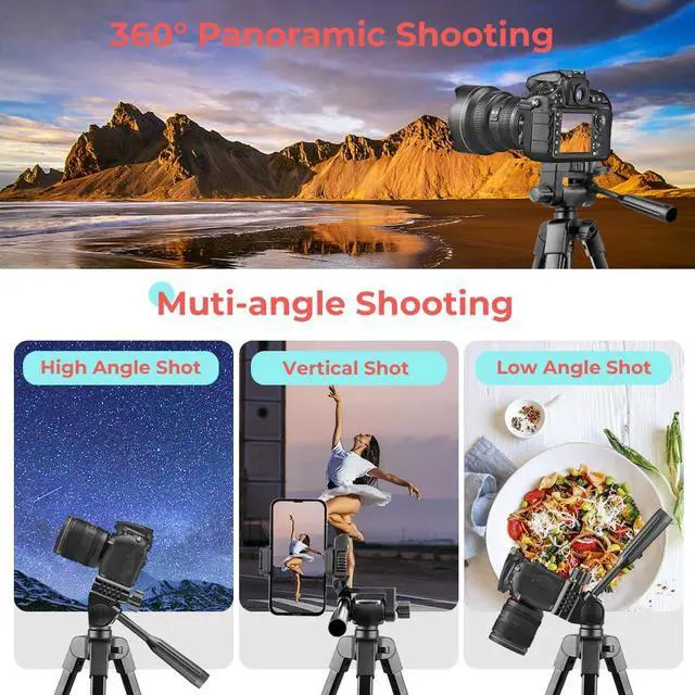 Alt view image 3 of 7 - 64'' Camera & iPad Tripod, Tripod for iPad & iPhone with Carry Bag, Tablet Tripod with Remote and 2 in 1 Phone Holder for Video Recording, Live Stream, Photography, Travel