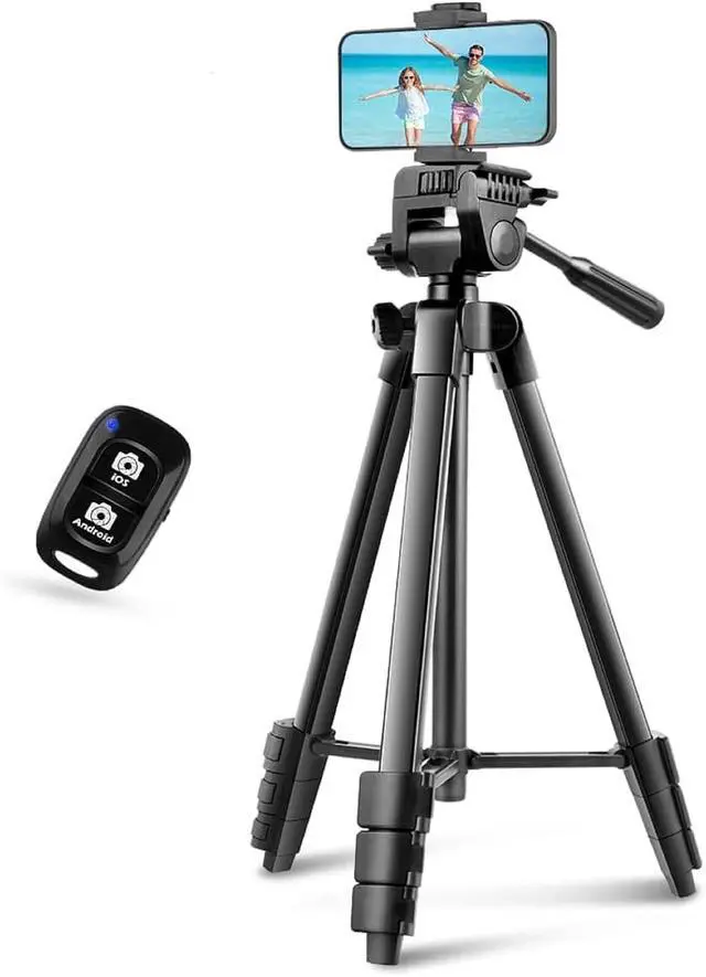 Alt view image 4 of 7 - 64'' Camera & iPad Tripod, Tripod for iPad & iPhone with Carry Bag, Tablet Tripod with Remote and 2 in 1 Phone Holder for Video Recording, Live Stream, Photography, Travel