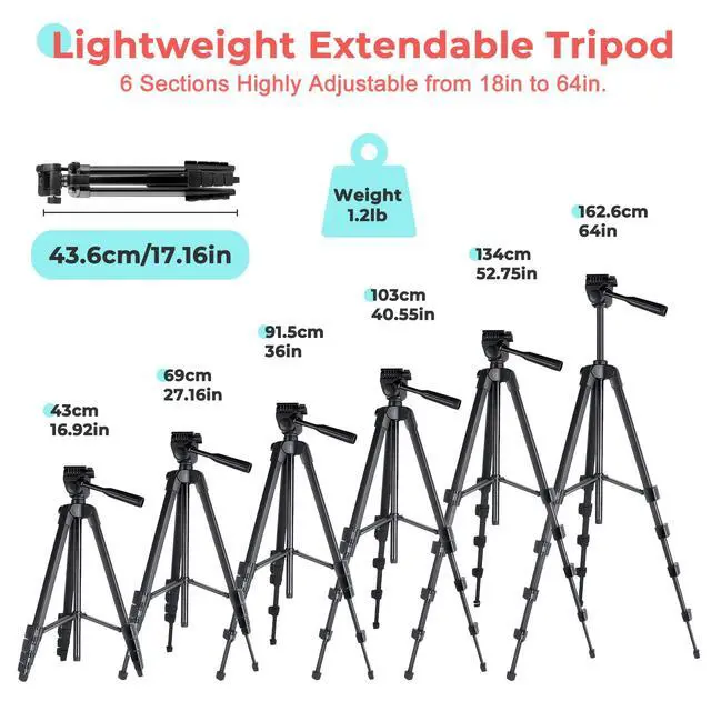 Alt view image 7 of 7 - 64'' Camera & iPad Tripod, Tripod for iPad & iPhone with Carry Bag, Tablet Tripod with Remote and 2 in 1 Phone Holder for Video Recording, Live Stream, Photography, Travel