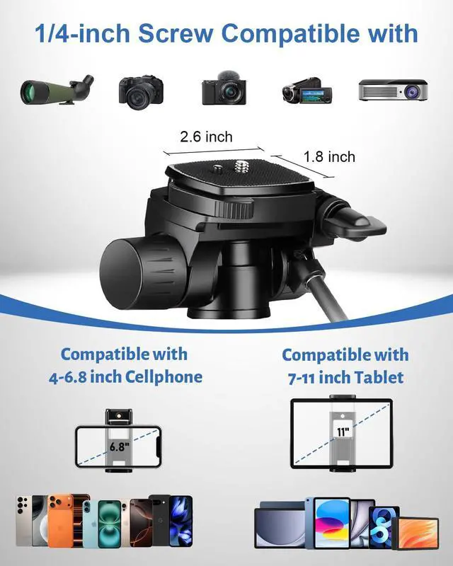 Alt view image 3 of 7 - 67" Phone iPad Tripod, Professional Camera Tripod Stand for Tablet iPhone with 2-in-1 Holder & Carry Bag, Extendable Travel Tripod for Cellphone Camera Video Recording Live Stream Vlogging