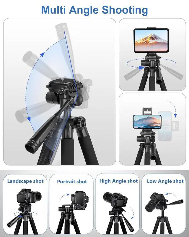 Alt view image 4 of 7 - 67" Phone iPad Tripod, Professional Camera Tripod Stand for Tablet iPhone with 2-in-1 Holder & Carry Bag, Extendable Travel Tripod for Cellphone Camera Video Recording Live Stream Vlogging