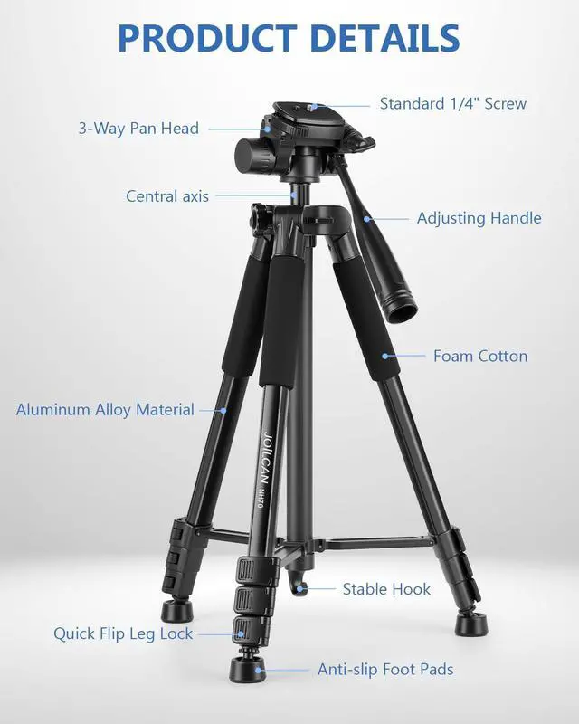 Alt view image 6 of 7 - 67" Phone iPad Tripod, Professional Camera Tripod Stand for Tablet iPhone with 2-in-1 Holder & Carry Bag, Extendable Travel Tripod for Cellphone Camera Video Recording Live Stream Vlogging