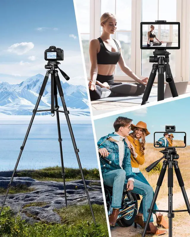 Alt view image 7 of 7 - 67" Phone iPad Tripod, Professional Camera Tripod Stand for Tablet iPhone with 2-in-1 Holder & Carry Bag, Extendable Travel Tripod for Cellphone Camera Video Recording Live Stream Vlogging