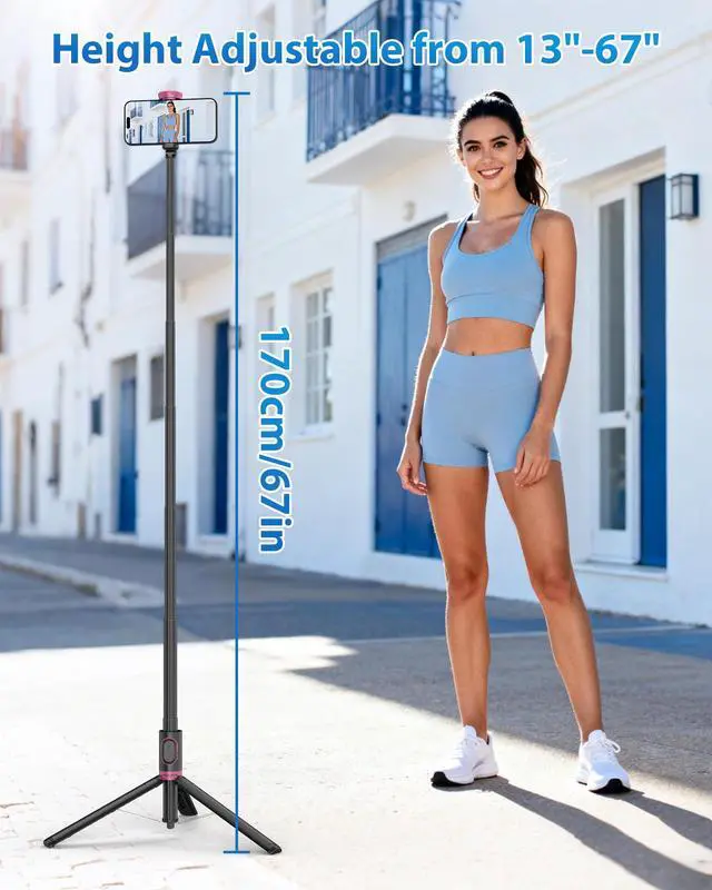 Alt view image 2 of 7 - 67" Selfie Stick Tripod, All in One Phone Tripod with Wireless Remote, Extendable Compact Tripods Portable Travel Stand for iPhone Android Selfie/Video Recording/Live Stream/Vlog