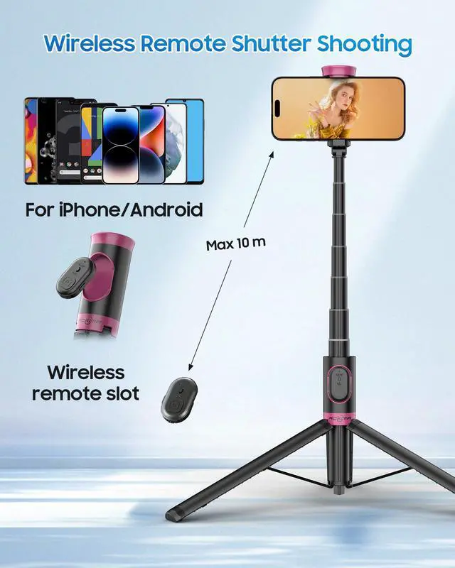 Alt view image 4 of 7 - 67" Selfie Stick Tripod, All in One Phone Tripod with Wireless Remote, Extendable Compact Tripods Portable Travel Stand for iPhone Android Selfie/Video Recording/Live Stream/Vlog