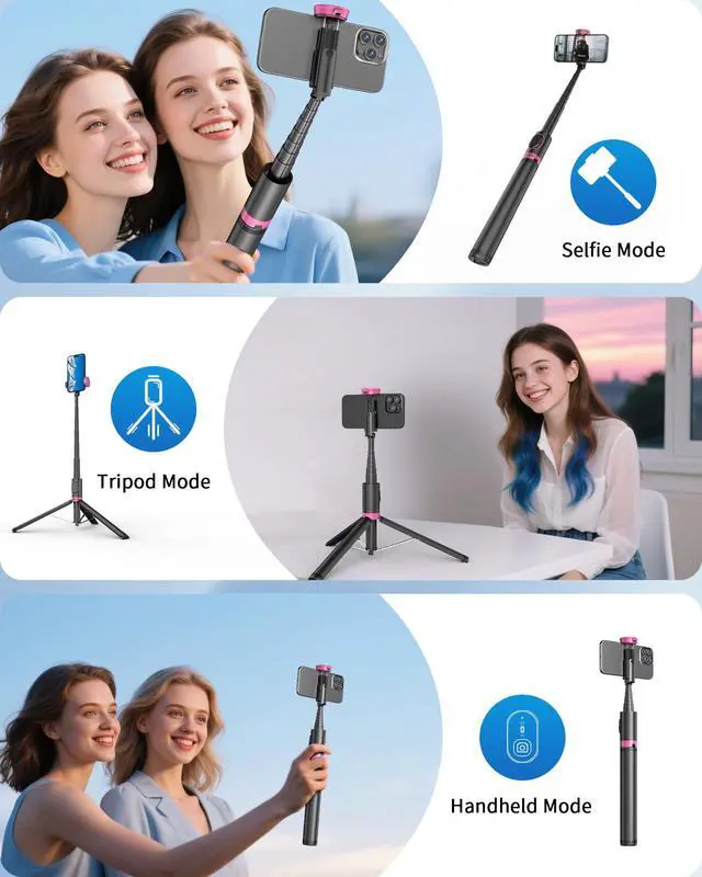 Alt view image 7 of 7 - 67" Selfie Stick Tripod, All in One Phone Tripod with Wireless Remote, Extendable Compact Tripods Portable Travel Stand for iPhone Android Selfie/Video Recording/Live Stream/Vlog