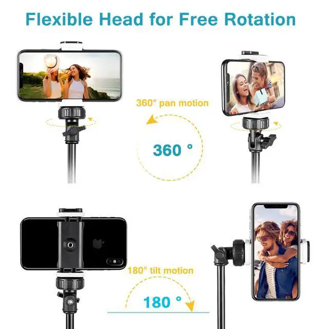Alt view image 3 of 7 - 67" Phone Tripod, Extendable Cell Phone and Camera Tripod Stand with Wireless Remote & Phone Holder, Aluminum Selfie Stick Tripod