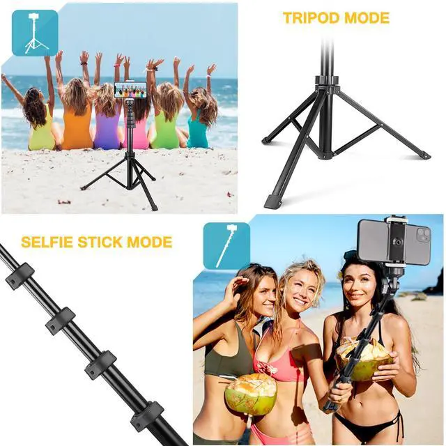 Alt view image 7 of 7 - 67" Phone Tripod, Extendable Cell Phone and Camera Tripod Stand with Wireless Remote & Phone Holder, Aluminum Selfie Stick Tripod
