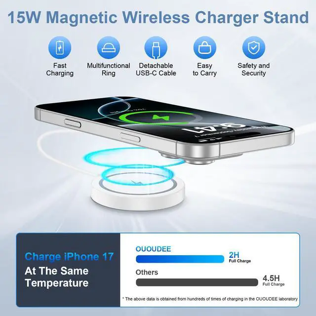 Alt view image 2 of 7 - Magnetic Wireless Charger for iPhone Mag-Safe Charger Pad for iPhone 17 Pro Max/16/15/14/13/Samsung Galaxy S26 Ultra/S26/S25/S24/S23/S22/S21/S20/15W Wireless Magnetic Charger with USB C to A Adapter