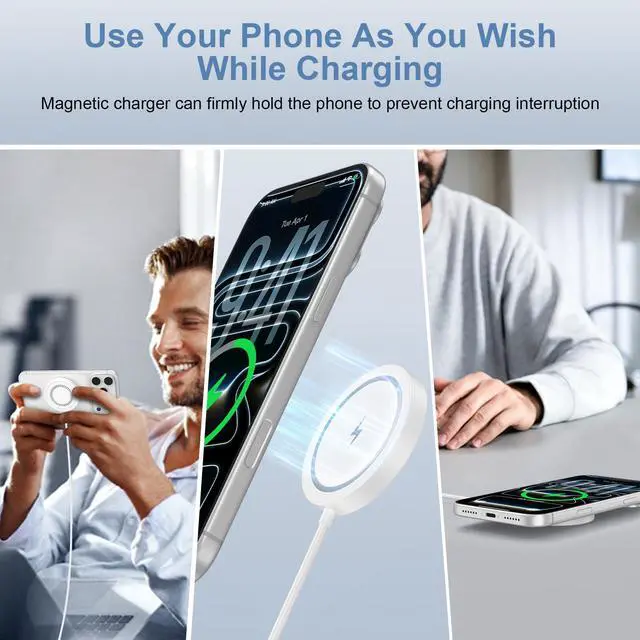 Alt view image 6 of 7 - Magnetic Wireless Charger for iPhone Mag-Safe Charger Pad for iPhone 17 Pro Max/16/15/14/13/Samsung Galaxy S26 Ultra/S26/S25/S24/S23/S22/S21/S20/15W Wireless Magnetic Charger with USB C to A Adapter