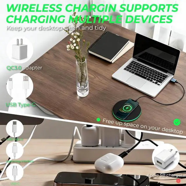 Alt view image 6 of 7 - 15W Ultra-Slim Wireless Charging Pad, Fast Charging Compatible with iPhone 12-17 Samsung, Silent & Portable for Bedside Travel
