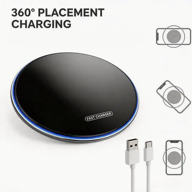 Alt view image 7 of 7 - 15W Ultra-Slim Wireless Charging Pad, Fast Charging Compatible with iPhone 12-17 Samsung, Silent & Portable for Bedside Travel