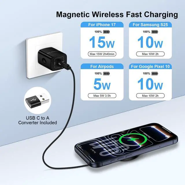 Alt view image 3 of 7 - Magnetic Wireless Charger 15W for Samsung S26Ultra S26+ S26 MagSafe Charger
