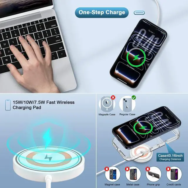 Alt view image 6 of 7 - 15W Magnetic Wireless Charger Fast Charging Pad for iPhone 17e/17 Pro Max/17 Pro/17/16 Pro Max/16 Plus/16 Pro/16 15 14 13 12, Wireless Phone Charger for Samsung Galaxy S26 Ultra/S26+/S26/S25 FE/S25