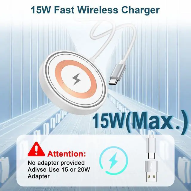 Alt view image 7 of 7 - 15W Magnetic Wireless Charger Fast Charging Pad for iPhone 17e/17 Pro Max/17 Pro/17/16 Pro Max/16 Plus/16 Pro/16 15 14 13 12, Wireless Phone Charger for Samsung Galaxy S26 Ultra/S26+/S26/S25 FE/S25