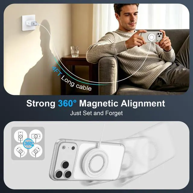 Alt view image 4 of 7 - Magnetic Wireless Magsafe Charger iPhone 17e Charging Pad for iPhone 17 Pro Max/16/15/14/13/12 Series & AirPods Pro 4-2,Samsung,Google,Strong Magnet,15W Fast Wireless Charging Pad with Dual Ports
