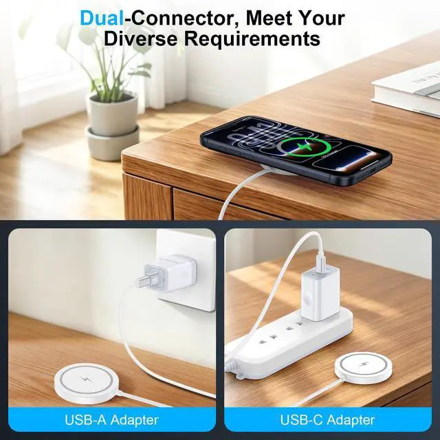 Alt view image 5 of 7 - Magnetic Wireless Magsafe Charger iPhone 17e Charging Pad for iPhone 17 Pro Max/16/15/14/13/12 Series & AirPods Pro 4-2,Samsung,Google,Strong Magnet,15W Fast Wireless Charging Pad with Dual Ports