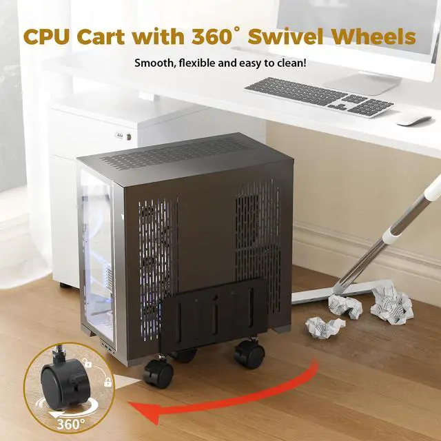 Alt view image 5 of 7 - Computer Tower Stand, 4.9 to 13.9 inch Wide Adjustable Mobile PC Cart with 5 Wheels, Steel Tower Floor Stand Holds Up to 66 lbs, Rolling Gaming CPU Holder Under Desk, Black