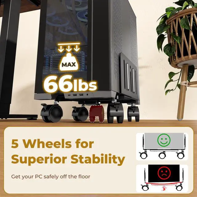 Alt view image 6 of 7 - Computer Tower Stand, 4.9 to 13.9 inch Wide Adjustable Mobile PC Cart with 5 Wheels, Steel Tower Floor Stand Holds Up to 66 lbs, Rolling Gaming CPU Holder Under Desk, Black