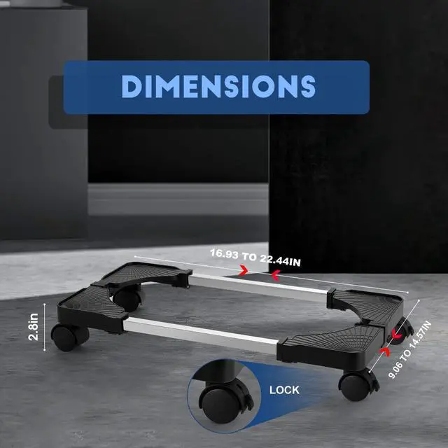 Alt view image 2 of 7 - Computer Tower Stand,Hmseng Adjustable Mobile CPU Stand with 4 Rolling Caster Wheels, PC Tower Stand Fits Most PC Under Desk-Black