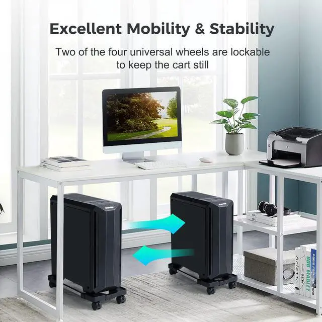 Alt view image 3 of 7 - Computer Tower Stand,Hmseng Adjustable Mobile CPU Stand with 4 Rolling Caster Wheels, PC Tower Stand Fits Most PC Under Desk-Black