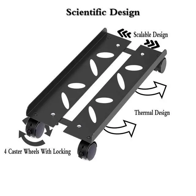 Alt view image 3 of 7 - Adjustable Mobile CPU Stand with 4 Caster Wheels - Ventilated Tower Stand, Fits Most PCs - Under Desk CPU Holder, PC Floor Cart, Riser for Gamers and Students