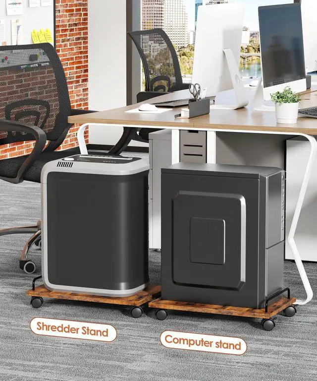 Alt view image 7 of 7 - Mobile CPU Stand, Computer Tower Stand with 4 Caster Wheels, Under Desk PC Cart for Floor, Industrial PC Tower Holder for Carpet, for Office, Rustic Brown