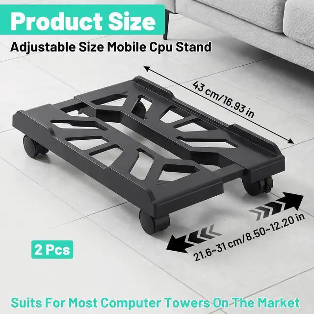 Alt view image 2 of 7 - Adjustable Mobile PC Tower Stand, Under Desk Computer Tower Stand 4 Rolling Caster Wheels, Heavy-Duty PC Stands for Carpet, Ventilated CPU Holder for Most Gaming PCand Office Desks