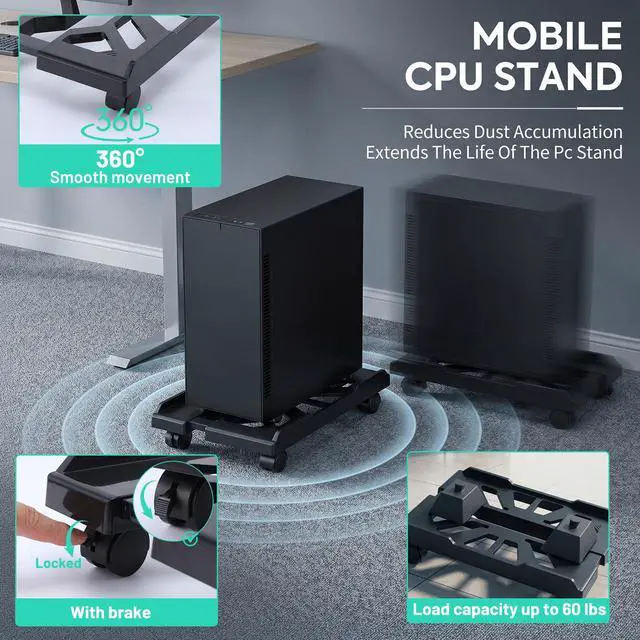 Alt view image 3 of 7 - Adjustable Mobile PC Tower Stand, Under Desk Computer Tower Stand 4 Rolling Caster Wheels, Heavy-Duty PC Stands for Carpet, Ventilated CPU Holder for Most Gaming PCand Office Desks