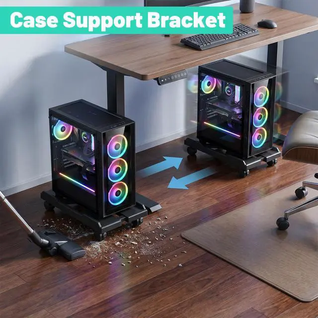 Alt view image 5 of 7 - Adjustable Mobile PC Tower Stand, Under Desk Computer Tower Stand 4 Rolling Caster Wheels, Heavy-Duty PC Stands for Carpet, Ventilated CPU Holder for Most Gaming PCand Office Desks