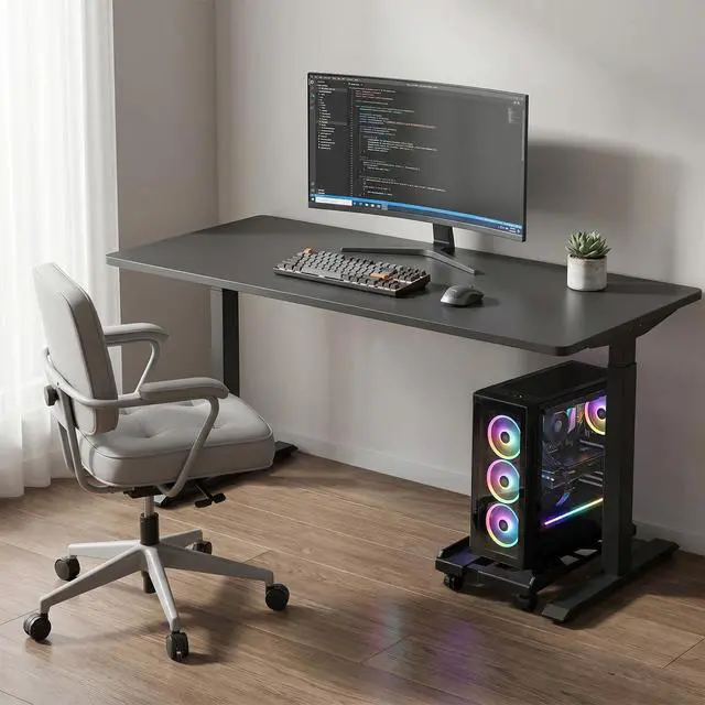 Alt view image 6 of 7 - Adjustable Mobile PC Tower Stand, Under Desk Computer Tower Stand 4 Rolling Caster Wheels, Heavy-Duty PC Stands for Carpet, Ventilated CPU Holder for Most Gaming PCand Office Desks