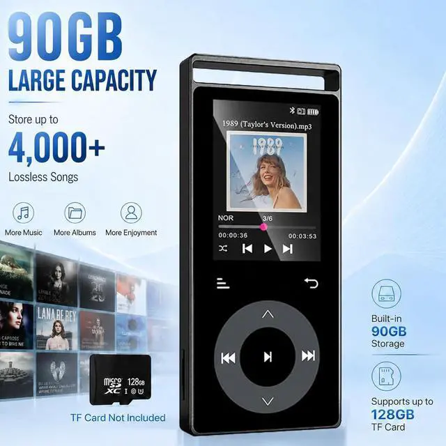 Alt view image 2 of 7 - 90GB MP3 Player Bluetooth 5.3, HiFi Sound Music Player with Touch Buttons