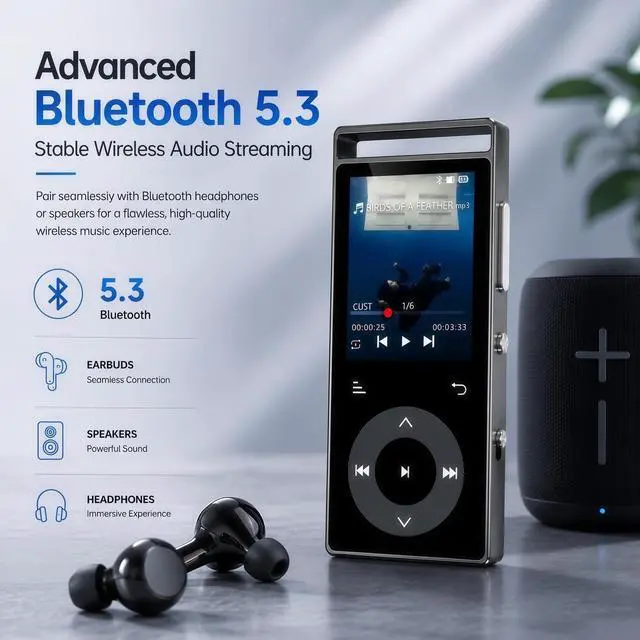 Alt view image 3 of 7 - 90GB MP3 Player Bluetooth 5.3, HiFi Sound Music Player with Touch Buttons