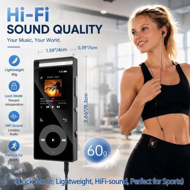 Alt view image 4 of 7 - 90GB MP3 Player Bluetooth 5.3, HiFi Sound Music Player with Touch Buttons