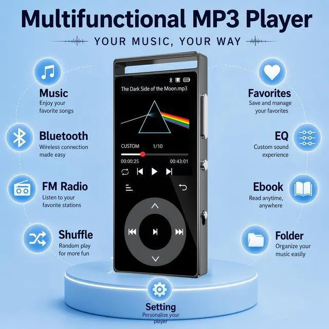 Alt view image 5 of 7 - 90GB MP3 Player Bluetooth 5.3, HiFi Sound Music Player with Touch Buttons