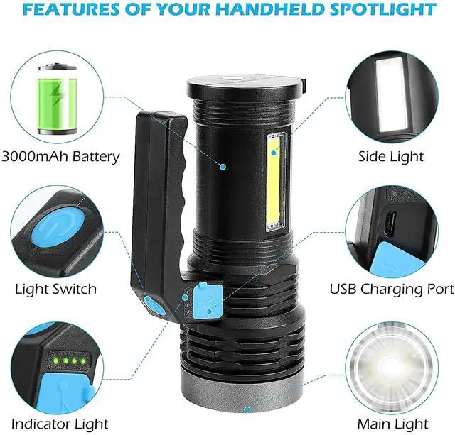 Alt view image 5 of 7 - LED Flashlight USB Rechargeable Spotlight 4 Modes with Side Light