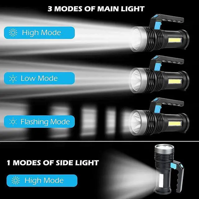 Alt view image 6 of 7 - LED Flashlight USB Rechargeable Spotlight 4 Modes with Side Light