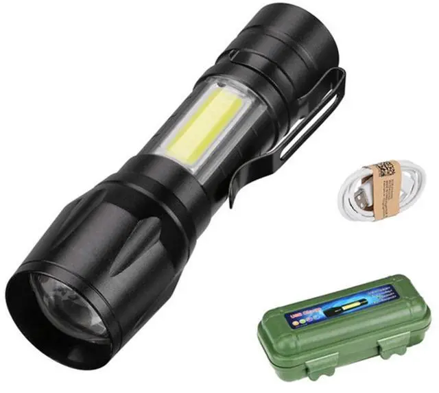 Main image of Rechargeable Handheld Flashlights Portable Mini Pocket Super Bright Flash Light Strong LED Flash Light with Side COB Work Light for Camping Hiking Home Outdoor (Black)
