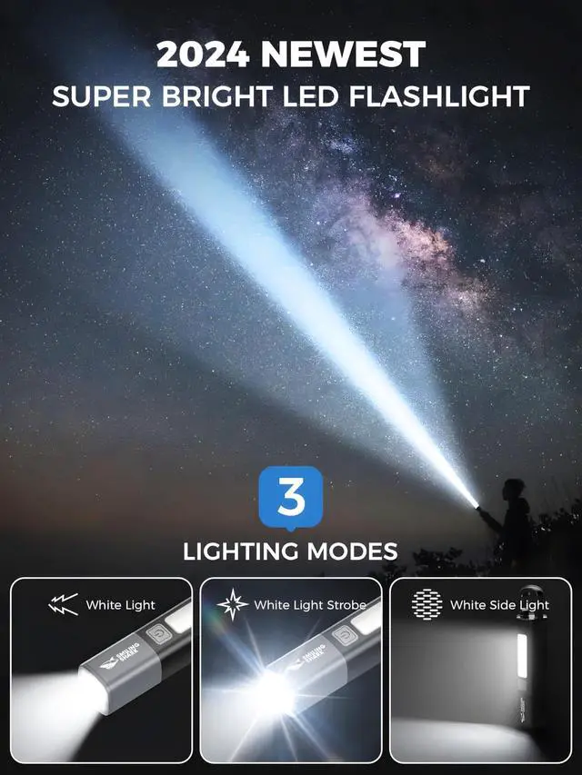 Alt view image 5 of 7 - 1200mAh Portable Torch LED Work Light, COB Side G1 Flash Light, 3 Modes Zoomable Focus White Waterproof Powerful Super Bright EDC, Outdoor Emergency, Mini-Rechargeable, Camping Flashlight (1, Black)