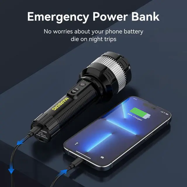 Alt view image 5 of 7 - Rechargeable Flashlight High Lumens with 4000mAh Battery Focused Beam Super Bright LED Powerful Flashlight 3 Modes Tactical Compact Portable Flashlight