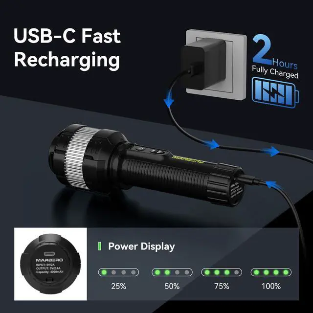 Alt view image 4 of 7 - Rechargeable Flashlight High Lumens with 4000mAh Battery Focused Beam Super Bright LED Powerful Flashlight 3 Modes Tactical Compact Portable Flashlight