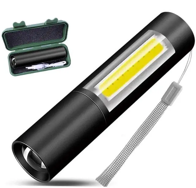 Main image of Rechargeable Mini Handheld Flashlights Portable Pocket Super Bright Flashlight Strong LED Flash Light with Side Light for Home Outdoor Emergency (Black)