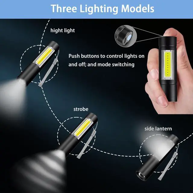 Alt view image 3 of 7 - Rechargeable Mini Handheld Flashlights Portable Pocket Super Bright Flashlight Strong LED Flash Light with Side Light for Home Outdoor Emergency (Black)