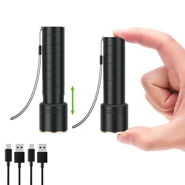 Main image of 2 Small Rechargeable Flashlights USB-C, 4.1in Zoomable LED Flashlight High Lumen, Compact, Powerful, Portable LED Torch, Pocket-Size Bright Tactical Flashlight for Emergency, Camping, Hiking