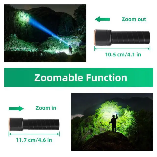 Alt view image 2 of 7 - 2 Small Rechargeable Flashlights USB-C, 4.1in Zoomable LED Flashlight High Lumen, Compact, Powerful, Portable LED Torch, Pocket-Size Bright Tactical Flashlight for Emergency, Camping, Hiking