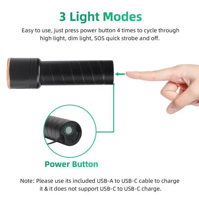 Alt view image 3 of 7 - 2 Small Rechargeable Flashlights USB-C, 4.1in Zoomable LED Flashlight High Lumen, Compact, Powerful, Portable LED Torch, Pocket-Size Bright Tactical Flashlight for Emergency, Camping, Hiking