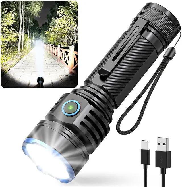 Main image of Flashlight Rechargeable 1 Pack, Super Bright Rechargeable Flashlights High Lumens, Adjustable 3 Lighting Modes with 7 Big LED Flashlight, Waterproof Flash Light for Home, Camping, Emergency